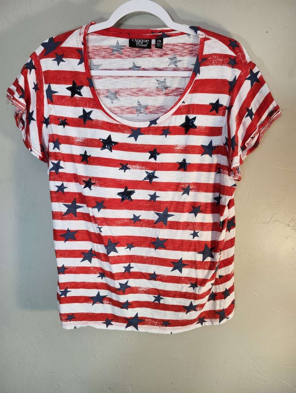 Onque Casuals Red, White & Navy Star Striped Short Sleeve Tee